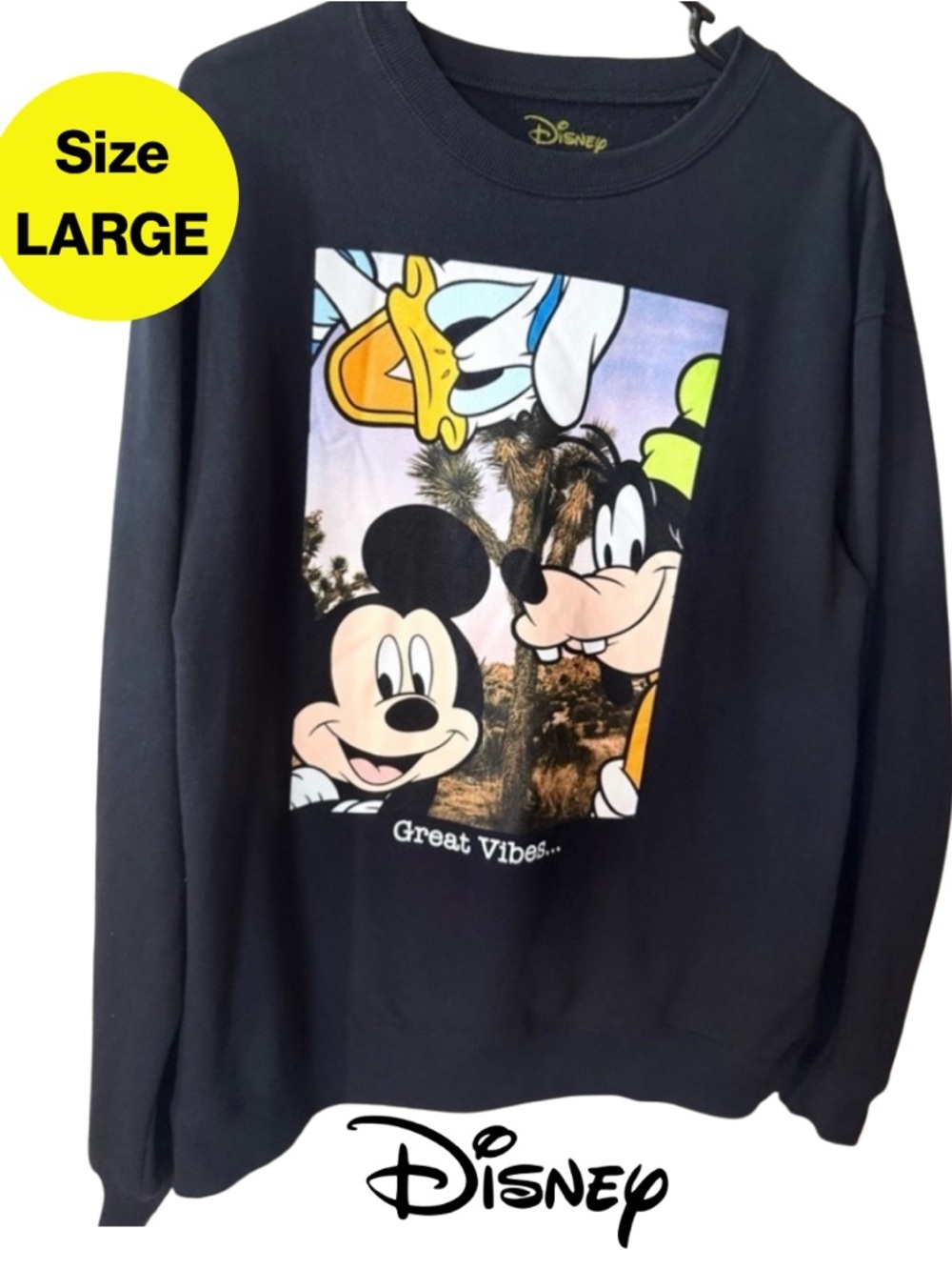 DISNEY 🏰 “GREAT VIBES” Crewneck ft. Mickey, Goofy, Donald Duck (Women's Large)